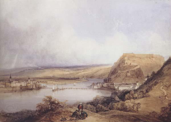 William Callow Ehrenbreitstein and Koblenz from the heights of Pfaffendorf (mk47) Norge oil painting art